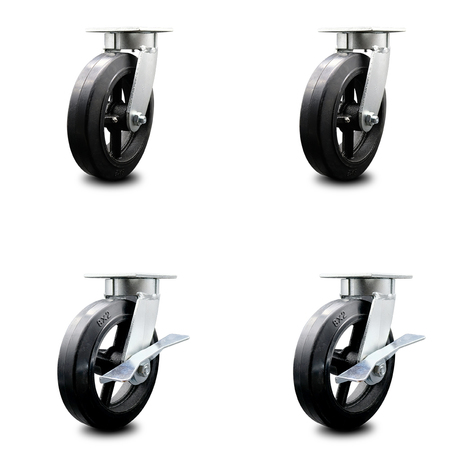 SERVICE CASTER 8 Inch Kingpinless Rubber on Steel Wheel Swivel Caster Set with 2 Brakes SCC SCC-KP30S820-RSR-2-SLB-2